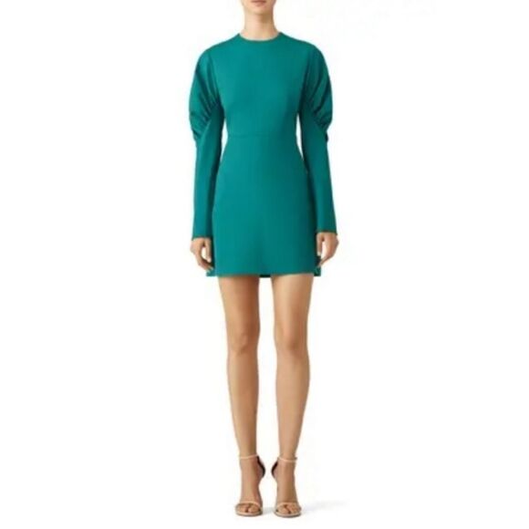 Tibi Midori Florence Green Mini Dress Puff long sleeve Size 6 - Picture 11 of 12